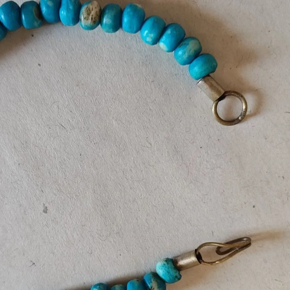 Blue Turquoise Statement Necklace Gold Art Deco Resin‎ Chunky Tribal Choker 8 in